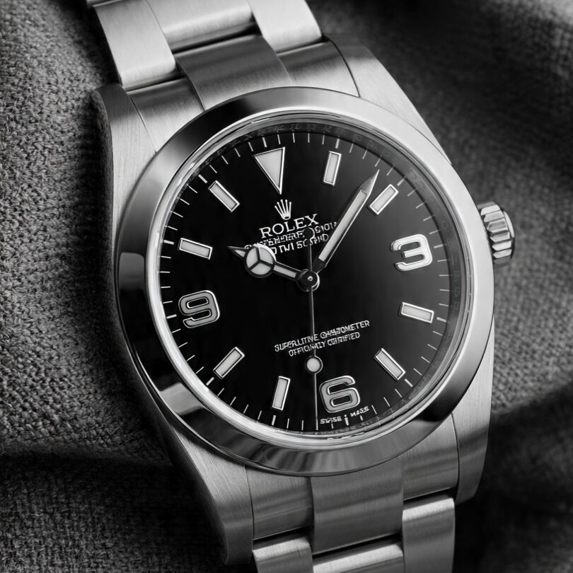 Rolex Explorer 214270 highlighting Oyster case, Twinlock crown, and sapphire crystal