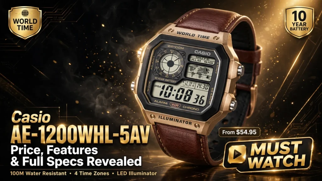 Casio AE-1200WHL-5AV men's digital watch with leather band
