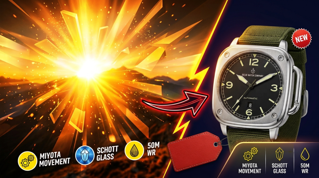 Delhi Watch Company Terra watch displaying rugged field style