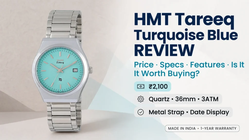 HMT Tareeq Quartz Turquoise Blue wrist watch