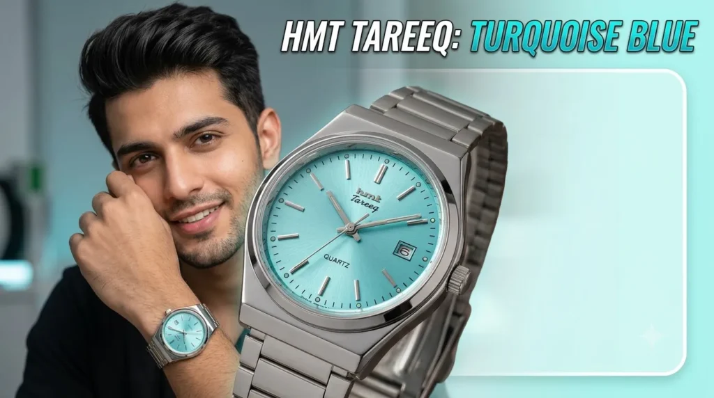 HMT Tareeq Quartz Turquoise Blue men's watch