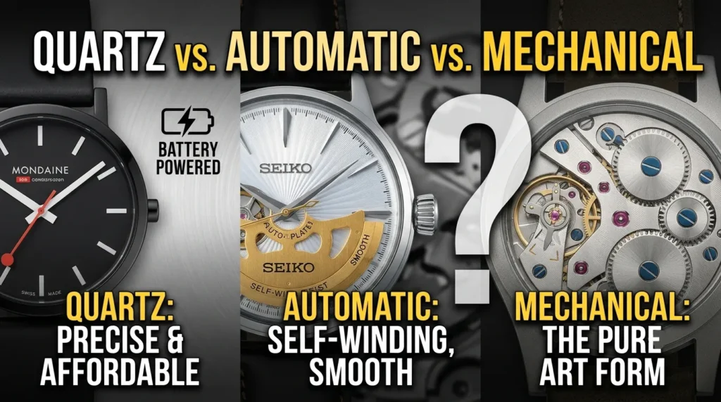 Quartz vs Automatic vs Mechanical Watch comparison side by side