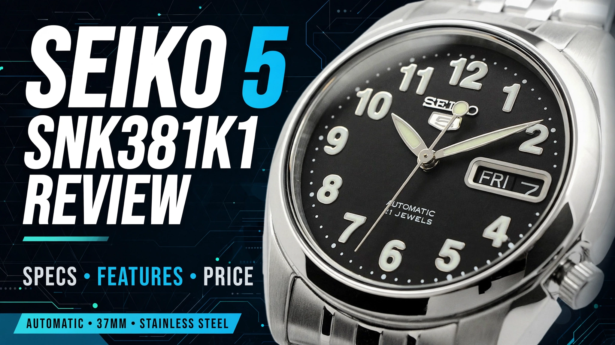 the Seiko SNK381K1 black dial with luminous hands