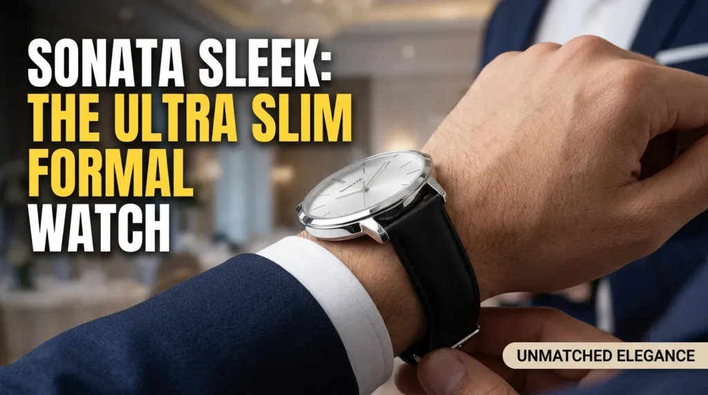Ultra-slim 6.9mm Sonata Sleek watch with leather strap for formal office wear