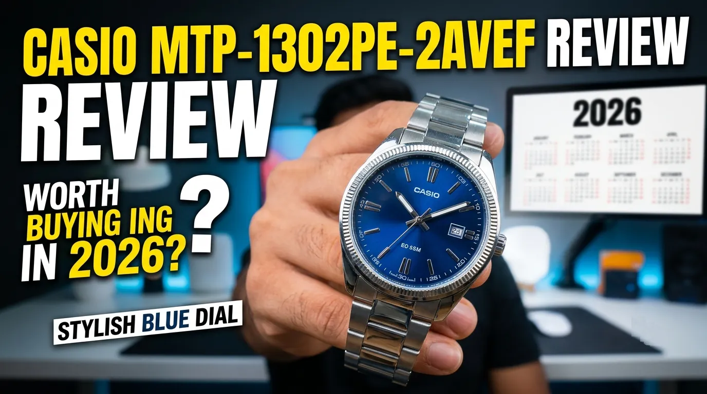 Casio MTP-1302PE-2AVEF blue dial stainless steel watch front view