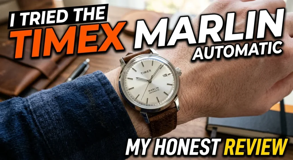 Timex Marlin Automatic glowing in the dark showing weak luminescence on hands and indices