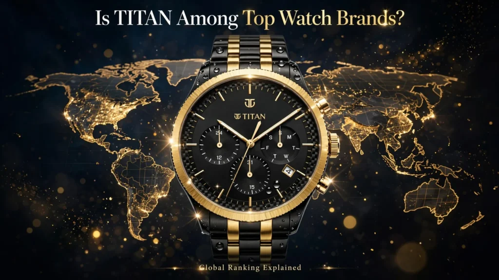 Titan watch on wrist with elegant black dial
