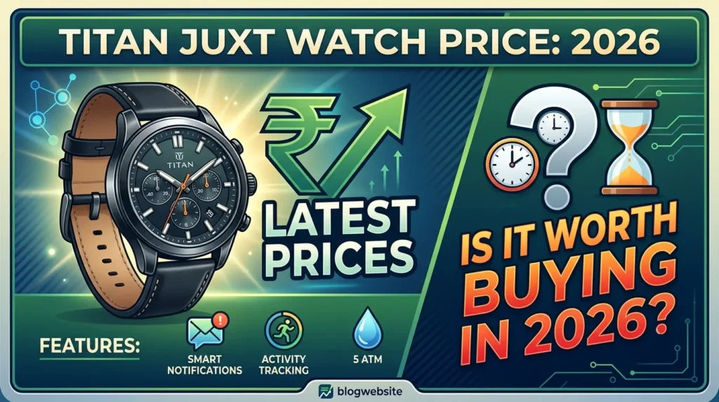 Front view of Titan Juxt hybrid smartwatch with leather strap