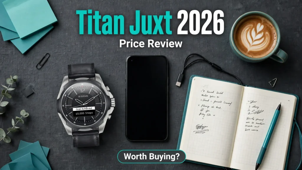 Titan Juxt smartwatch on wrist showing elegant premium look