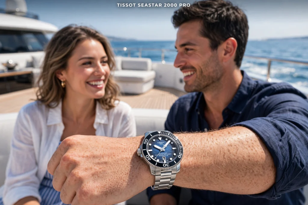 Tissot Seastar 2000 Professional on wrist showing Swiss dive watch design